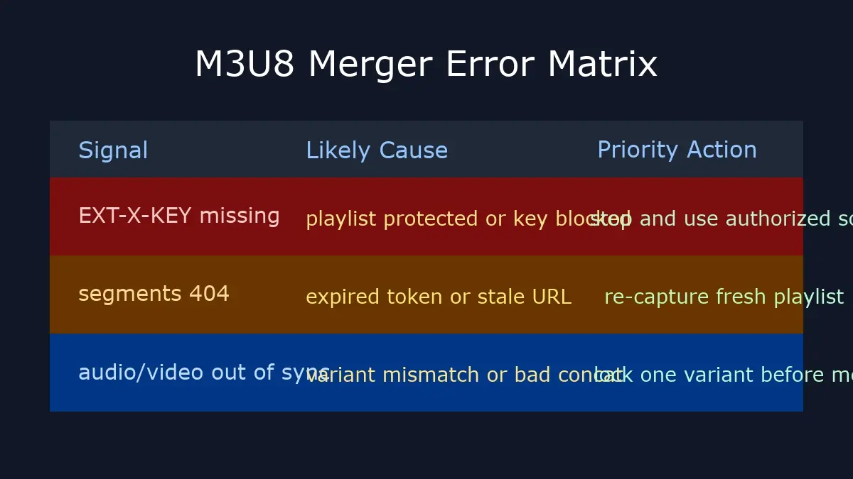 m3u8 merger error matrix for 403 no m3u8 links and sync issues
